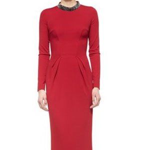 Stunning Escada Long-Sleeve Crystal-Collar Gown Red Size 2/4